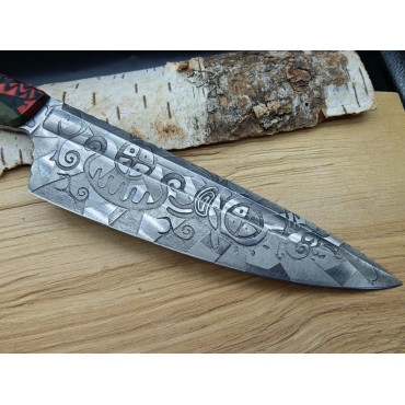 Кастомный Кухонный Шеф «Дип Петроглиф (Deep Petroglyph)»Сталь 95X18 WA,Рукоять G10, пин с клеймом, карбон